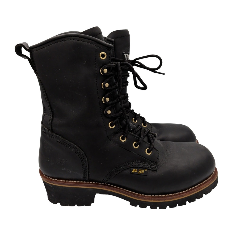 Ad-Tec 1963 Mens Black Leather Thinsulate Logger Work Boots 10W Wide Lug Sole